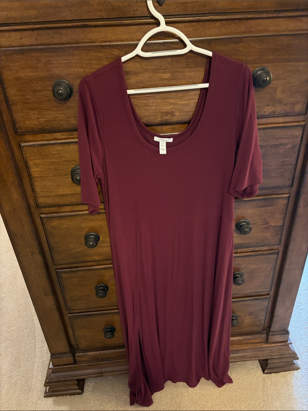 Daily Ritual Scoop Neck Short Sleeve Maxi Dress - Burgundy